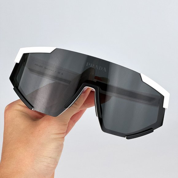 Prada PS04WSF TWK06F Sunglasses White Rubber Dark Grey Rectangle Unisex - Picture 4 of 12